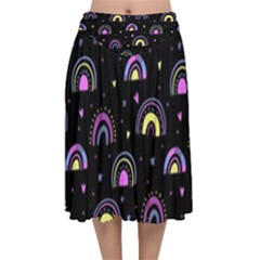 Wallpaper Pattern Rainbow Velvet Flared Midi Skirt