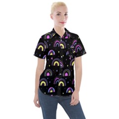 Wallpaper Pattern Rainbow Women s Short Sleeve Pocket Shirt