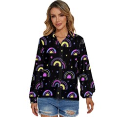 Wallpaper Pattern Rainbow Women s Long Sleeve Button Up Shirt