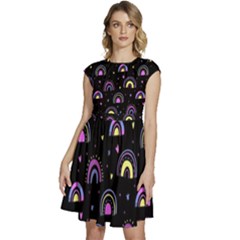 Wallpaper Pattern Rainbow Cap Sleeve High Waist Dress