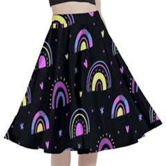 Wallpaper Pattern Rainbow A-line Full Circle Midi Skirt With Pocket by Maspions