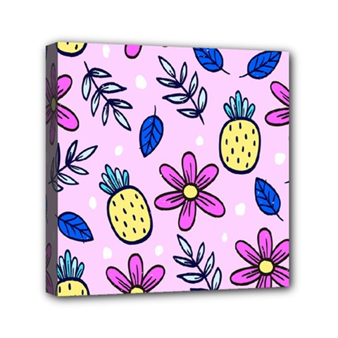 Flowers Petals Pineapples Fruit Mini Canvas 6  X 6  (stretched)