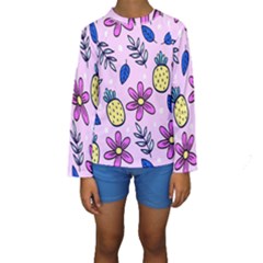 Flowers Petals Pineapples Fruit Kids  Long Sleeve Swimwear