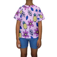 Flowers Petals Pineapples Fruit Kids  Short Sleeve Swimwear