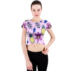 Flowers Petals Pineapples Fruit Crew Neck Crop Top