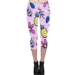 Flowers Petals Pineapples Fruit Capri Leggings 