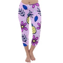 Flowers Petals Pineapples Fruit Capri Winter Leggings 