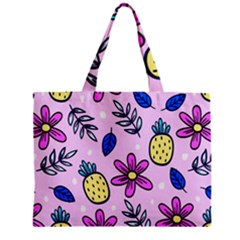 Flowers Petals Pineapples Fruit Zipper Mini Tote Bag