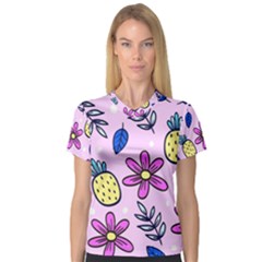 Flowers Petals Pineapples Fruit V-neck Sport Mesh T-shirt