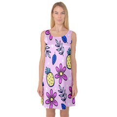 Flowers Petals Pineapples Fruit Sleeveless Satin Nightdress