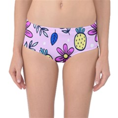 Flowers Petals Pineapples Fruit Mid-waist Bikini Bottoms