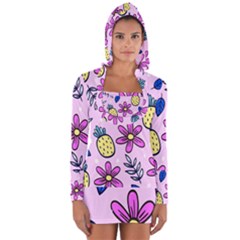 Flowers Petals Pineapples Fruit Long Sleeve Hooded T-shirt