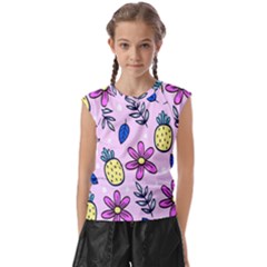 Flowers Petals Pineapples Fruit Kids  Raglan Cap Sleeve T-shirt