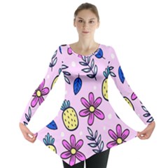 Flowers Petals Pineapples Fruit Long Sleeve Tunic 