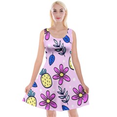 Flowers Petals Pineapples Fruit Reversible Velvet Sleeveless Dress