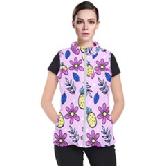 Flowers Petals Pineapples Fruit Women s Puffer Vest