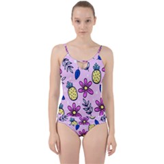 Flowers Petals Pineapples Fruit Cut Out Top Tankini Set