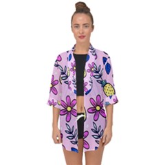 Flowers Petals Pineapples Fruit Open Front Chiffon Kimono