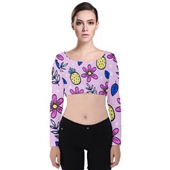 Flowers Petals Pineapples Fruit Velvet Long Sleeve Crop Top