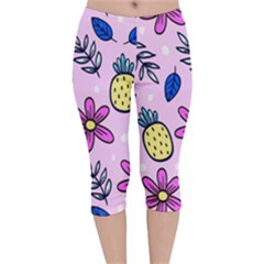 Flowers Petals Pineapples Fruit Velvet Capri Leggings 