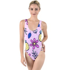 Flowers Petals Pineapples Fruit High Leg Strappy Swimsuit