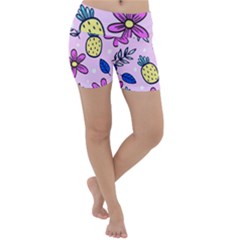 Flowers Petals Pineapples Fruit Lightweight Velour Yoga Shorts