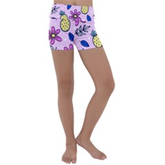 Flowers Petals Pineapples Fruit Kids  Lightweight Velour Yoga Shorts