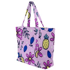 Flowers Petals Pineapples Fruit Zip Up Canvas Bag by Maspions