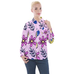 Flowers Petals Pineapples Fruit Women s Long Sleeve Pocket Shirt