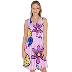 Flowers Petals Pineapples Fruit Knee Length Skater Dress With Pockets by Maspions