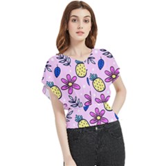 Flowers Petals Pineapples Fruit Butterfly Chiffon Blouse