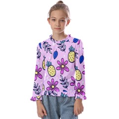 Flowers Petals Pineapples Fruit Kids  Frill Detail T-shirt