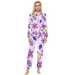 Flowers Petals Pineapples Fruit Womens  Long Sleeve Velvet Pocket Pajamas Set by Maspions