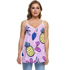 Flowers Petals Pineapples Fruit Casual Spaghetti Strap Chiffon Top