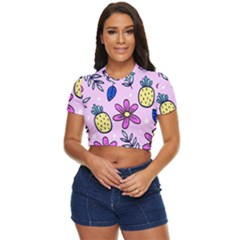 Flowers Petals Pineapples Fruit Side Button Cropped T-shirt