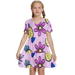 Flowers Petals Pineapples Fruit Kids  Short Sleeve Tiered Mini Dress by Maspions