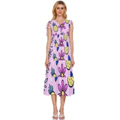 Flowers Petals Pineapples Fruit V-neck Drawstring Shoulder Sleeveless Maxi Dress by Maspions