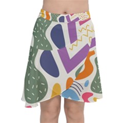 Abstract Pattern Background Chiffon Wrap Front Skirt