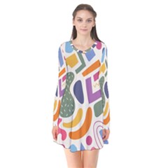 Abstract Pattern Background Long Sleeve V-neck Flare Dress