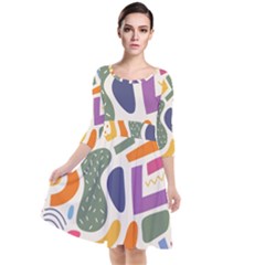 Abstract Pattern Background Quarter Sleeve Waist Band Dress