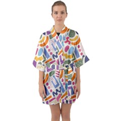 Abstract Pattern Background Half Sleeve Satin Kimono 