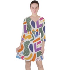 Abstract Pattern Background Quarter Sleeve Ruffle Waist Dress