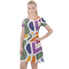 Abstract Pattern Background Cap Sleeve Velour Dress 