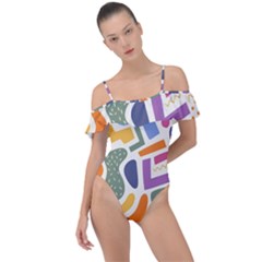 Abstract Pattern Background Frill Detail One Piece Swimsuit