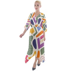 Abstract Pattern Background Quarter Sleeve Wrap Front Maxi Dress