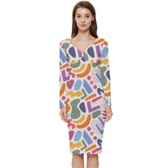 Abstract Pattern Background Long Sleeve V-neck Bodycon Dress 