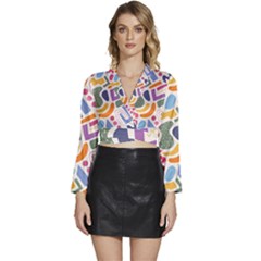 Abstract Pattern Background Long Sleeve Tie Back Satin Wrap Top