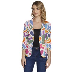 Abstract Pattern Background Women s One-button 3/4 Sleeve Short Jacket