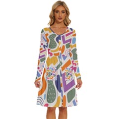 Abstract Pattern Background Long Sleeve Dress With Pocket