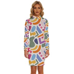 Abstract Pattern Background Long Sleeve Shirt Collar Bodycon Dress